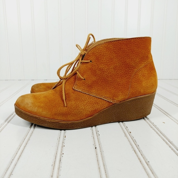 Lucky Brand Junes Leather Lace Up Wedge Chukka Ankle Boots C 606 - Picture 1 of 13